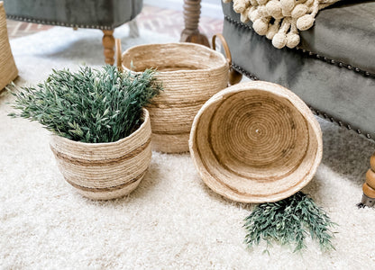 Stripe Basket in Natural/White